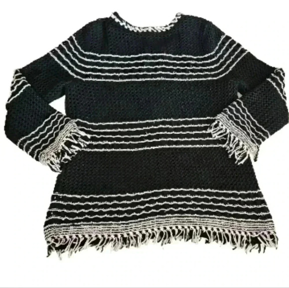 Ann Taylor Womens Black And White Frayed Knit Zip Up Sweater M - Picture 9 of 12